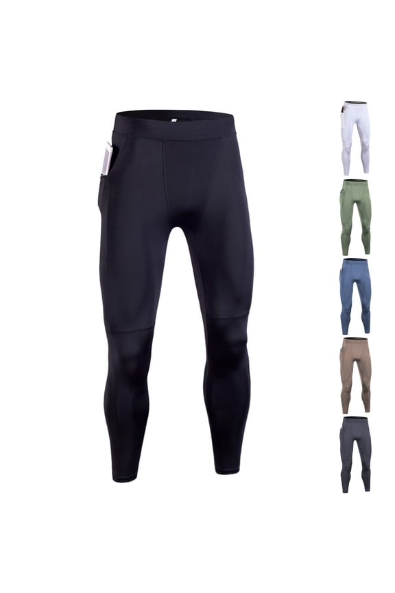 Mens Compression Pants Gym Tights Leggings with Pockets Quick Drying Athletic Baselayer Sports Yoga Workout