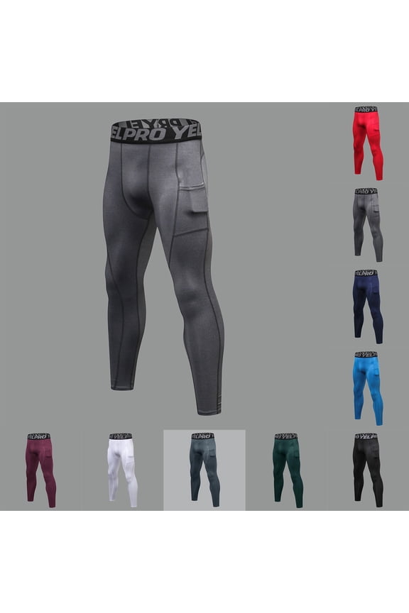 Mens Compression Pants Running Tights Athletic Sports Baselayer Pockets Basketball Active Tights