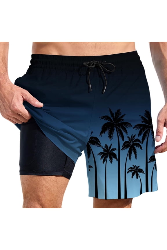 Mens Swim Trunks with Compression Quick Dry 5 Inch Inseam Swimming Beach Shorts Summer Beach Cruise Water Park