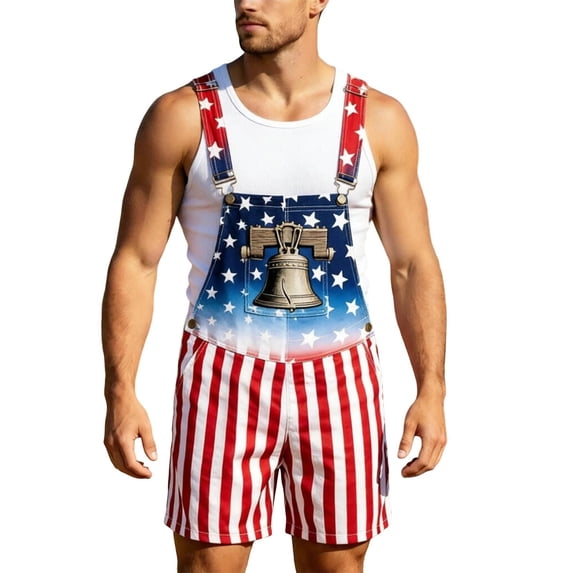 MuXiKeJi Clothes Overalls for Men American Flag 4th Of July Outfits Romper Shorts Coveralls Patriotic Shorts Soft Jumpsuit Summer Button Denim Bib Outfits