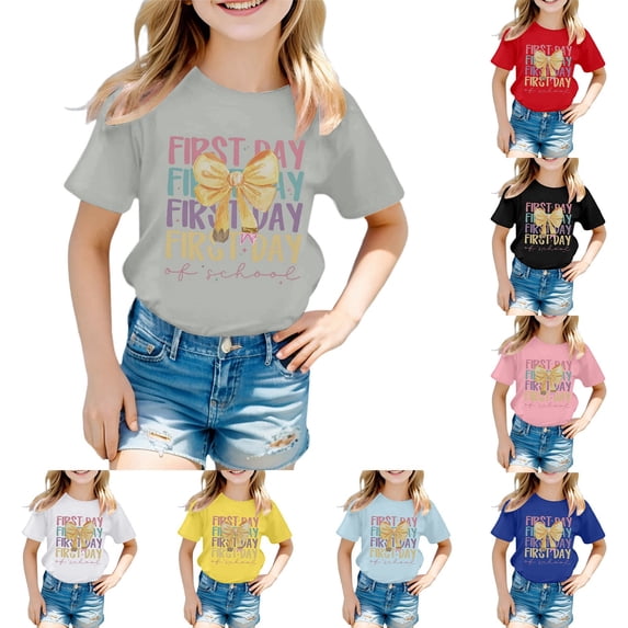 MuXiKeJi Clothes Oversized T Shirts for Girls First Day Of School Round Neck Short Sleeve T Shirts Letter Print Comfy Tee Shirt Summer Clothes for Girls