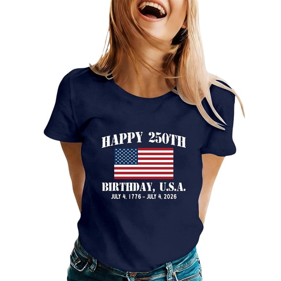 MuXiKeJi Clothes Patriotic T Shirt for Women 250th Anniversary USA Shirt Short Sleeve Casual Tops for Fourth of July Celebration