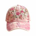 thumbnail image 1 of MuXiKeJi Clothes Pink Ribbon Cancer Awareness Hat Floral Print Baseball Cap Adjustable Fit Women Support Awareness Cap, 1 of 4