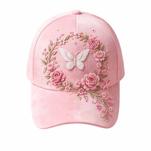 MuXiKeJi Clothes Pink Ribbon Cancer Awareness Hat Floral Print Baseball Cap Adjustable Fit Women Support Awareness Cap