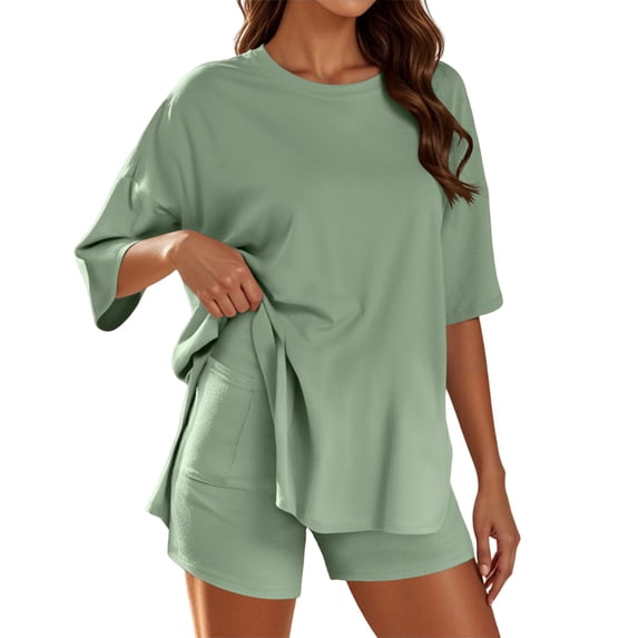 MuXiKeJi Clothes Plus Size Two Piece Sets for Women Short Sleeve Shirts High Waisted Shorts Pajamas Lounge Matching Set(1X-5X)