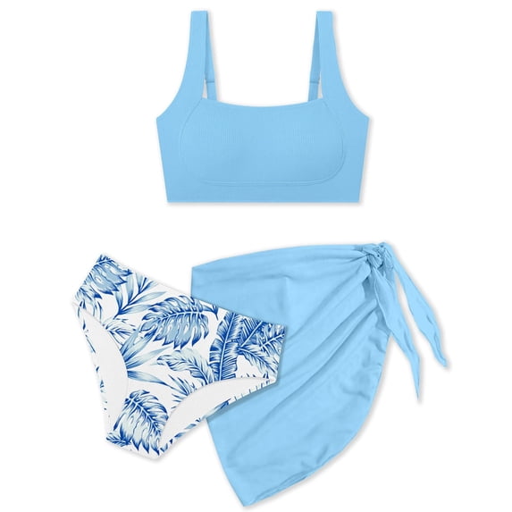 MuXiKeJi Clothes Rash Guard for Girls Long Sleeve 3 Piece Teens Swimsuits Zip Up Bathing Suit with Pockets Boyshorts (6-16Y)
