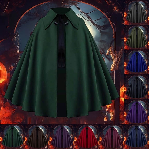 MuXiKeJi Clothes Short Hooded Cape Medieval Cloak One Size Halloween Velvet Feel Capelet | Unisex Renaissance Vampire Witch Half Cape for Cosplay Party 11 Colors 90cm