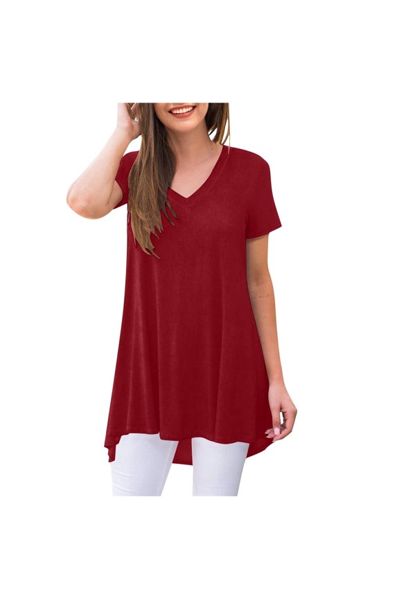 Short Sleeve Womens Tops Boho V Neck Lace Shirt Trendy Blouses Dressy Casual Vacation Clothes S-3XL