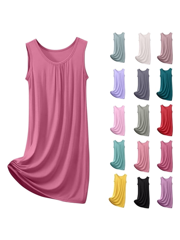 Sleep Tank Dress for Women Plus Size Round Neck Mini Dresses Sleepwear Sleeveless Nightdress Workout