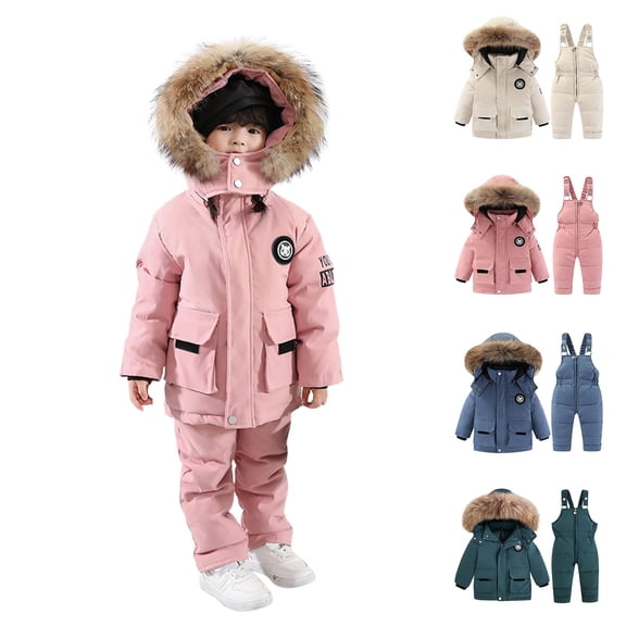 MuXiKeJi Clothes Snow Suit for Kids Toddler Bibs Snowsuit Boys Girls Overalls 2 Piece Ski Suits Heavyweight Warm Windbreak