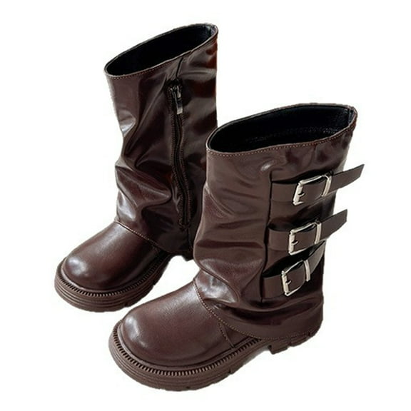 MuXiKeJi Clothes Stylish Winter Girls Boots Platform Sole Ankle Booties With Decorative Buckle Strap For Cold Weather Warmth And Everyday Outfits
