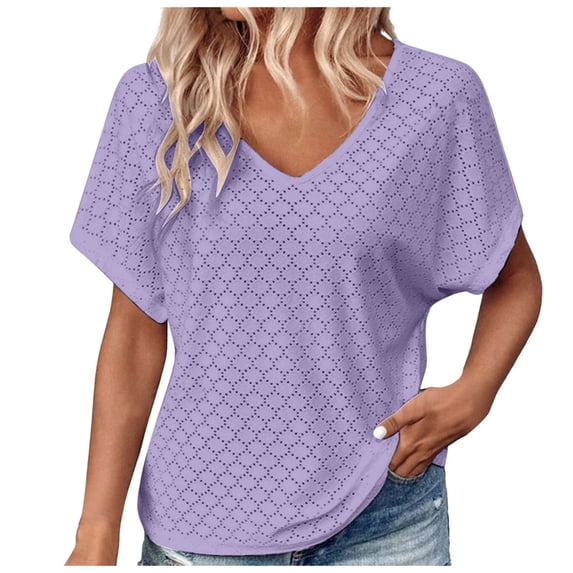 MuXiKeJi Clothes T Shirts for Women V Neck Dressy Casual Blouses Puff Short Sleeve Summer Tops Loose Fit