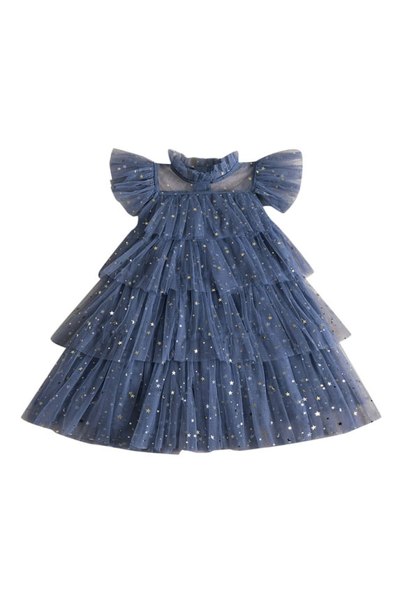 Toddler Girls Dance Dress with Fly Sleeves and Sparkling Star Paillettes for Party Celebration