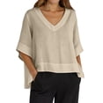 thumbnail image 1 of MuXiKeJi Clothes Tops for Women Summer V-Neck Tie Front Peasant Blouses Casual Puff Sleeve Loose-Fit Flowy Shirts Beach Vacation, 1 of 5