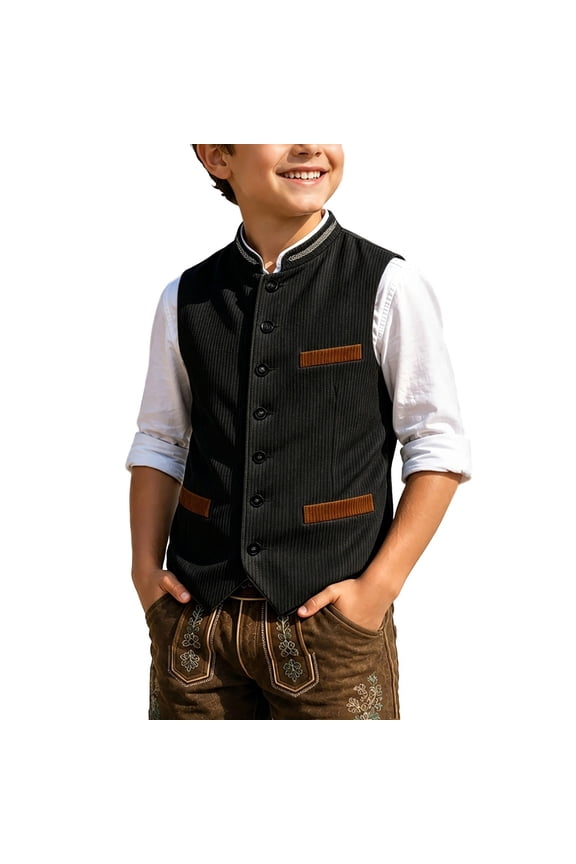 Traditional Bavarian Festival Boys Corduroy Vest Jacket For Kids With Lightweight Quilted Front