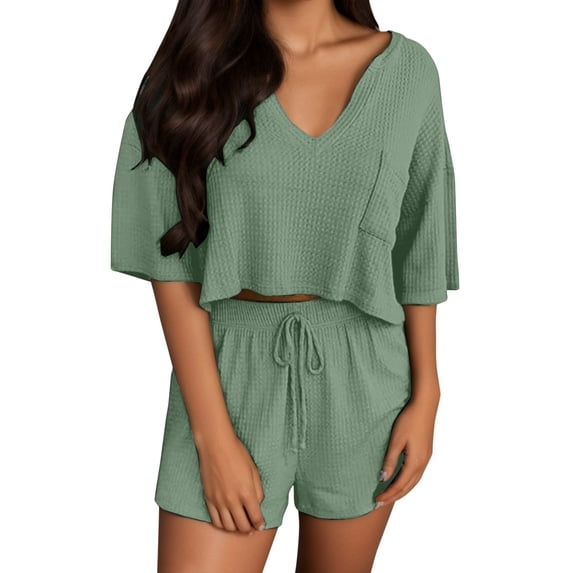 MuXiKeJi Clothes Two Piece Outfits for Women Lounge Sets Button Down Top and Shorts Set Sweatsuits with Pockets