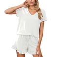thumbnail image 1 of MuXiKeJi Clothes Two Piece Sets for Women Spring Summer Travel Airport Vacation Outfits Lounge V Neck Tops Drawstring Wide Leg, 1 of 8