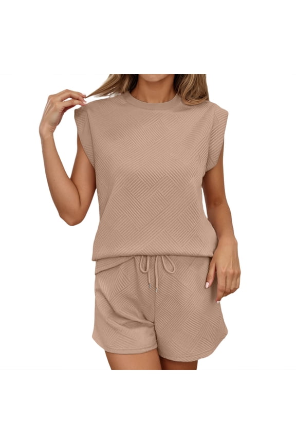 Two Piece Summer Outfits 2 Piece Sets Cruise Lounge Set Sleeveless Tank & Shorts Pajama Set with Pockets