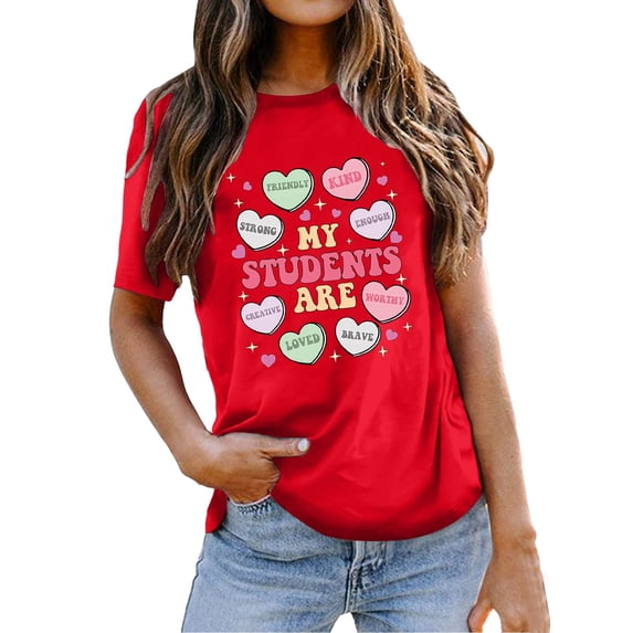 MuXiKeJi Clothes Valentine's Women's Wife's Day Graphic Tees Short Sleeve Heart Printed Shirts Blouse Tops