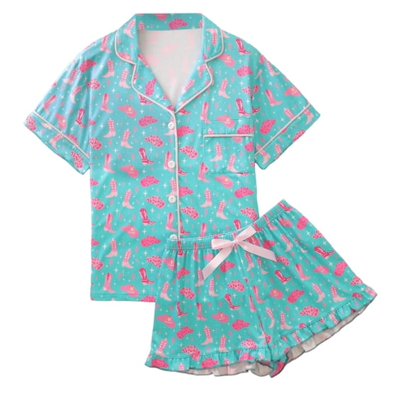 MuXiKeJi Clothes Valentines Day Pajamas Sets Women Cute Pink Heart Print Pjs Sets Shirt Top Pants 2 Piece Sets Sleepwear