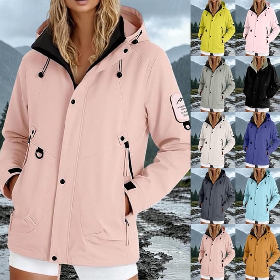 MuXiKeJi Clothes Waterproof Rain Jacket Women Zip Up Hooded Windbreaker ...