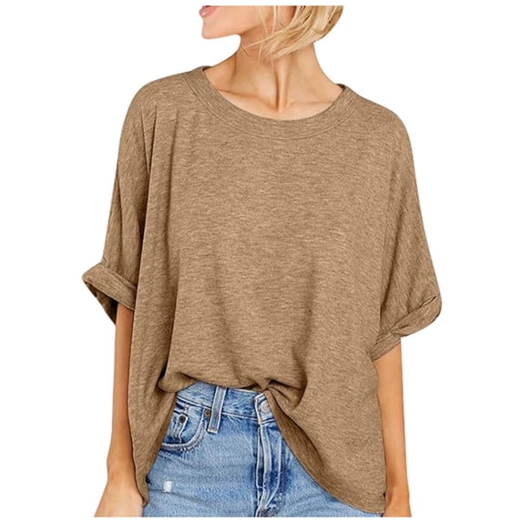 MuXiKeJi Clothes Women Blouses Trendy Summer Solid Color Shirt Short Sleeve T Shirts Crew Neck Fashion Blouse Summer Outfits Clothes
