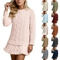 thumbnail image 1 of MuXiKeJi Clothes Women Cable Knit Sweater Dress Crewneck Long Sleeve Pleated Mini Dress Twofer Style Patchwork Dress,Fall Sweater Dresses for Women 2025, 1 of 5