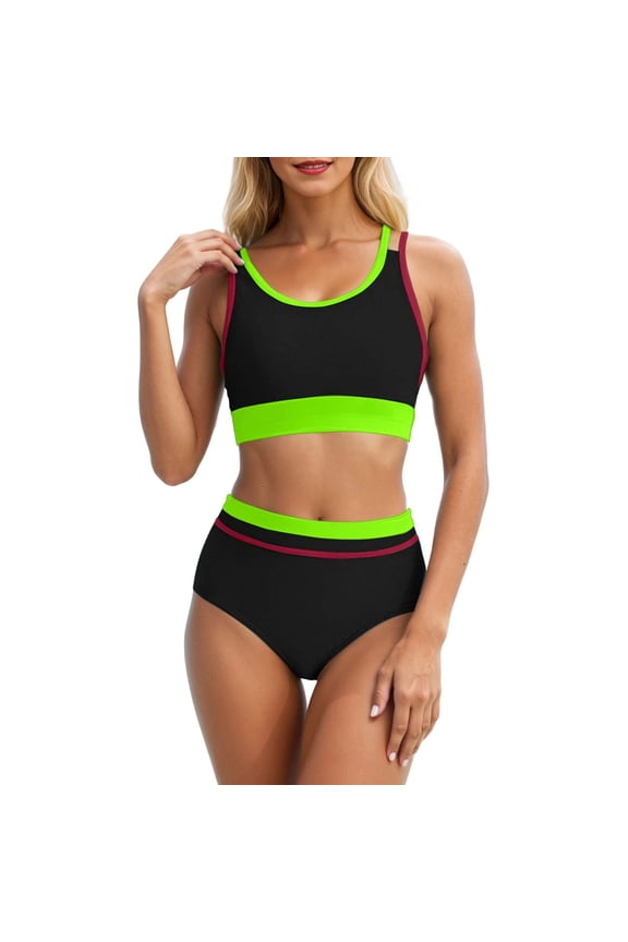 Women Embroidery Print High Waisted Bikini Sets V Neck Tummy Control Bathing Suit Two Piece Curvy Swimsuits