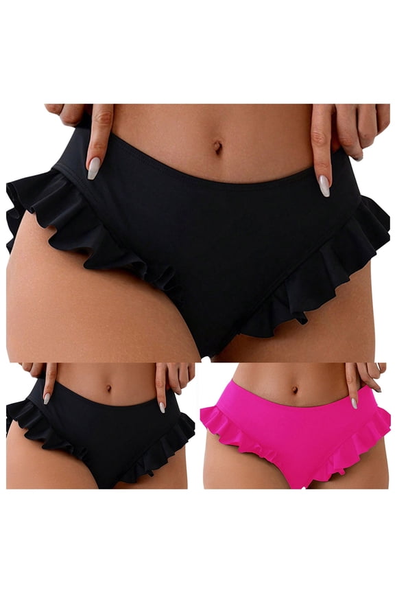 Women Mid Waist Bikini Bottoms - Cheeky Moderate Coverage Ruffle High Cut Bathing Swimsuit Bottoms