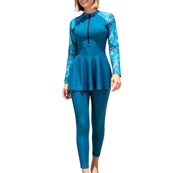 MuXiKeJi Clothes Women Modest Swimsuit Full Coverage Swimwear Hijab Swimming Swim Suit Solid Color