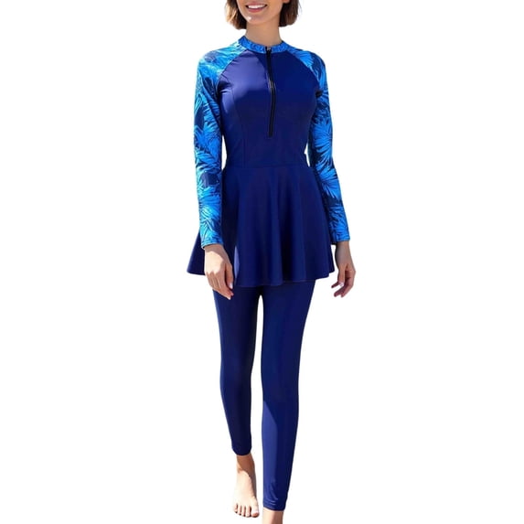 MuXiKeJi Clothes Women Modest Swimsuit Full Coverage Swimwear Hijab Swimming Swim Suit Solid Color