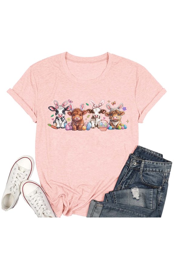 Women Shirts Casual Plus Size Easter's Day Rabbit Tops Egg Short Sleeve T Shirt Trendy Blouse Clothes for Womens