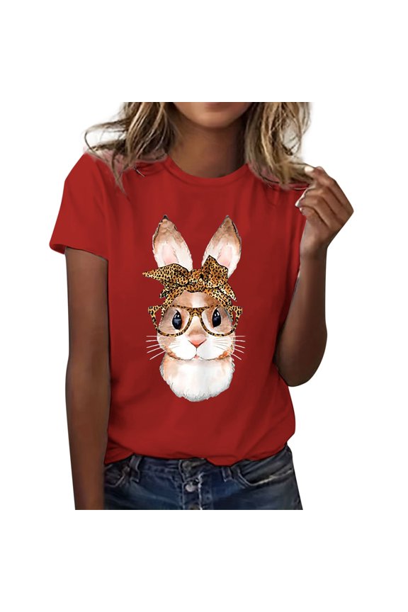 Women T-Shirts Plus Size Happy Easter Cartoon Rabbit Short Sleeve T Shirt Summer Tops Clothes for Womens