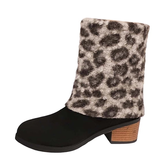 MuXiKeJi Clothes Women Winter Warm Leopard Print Boots With Thickened Leg Covers For Cold Weather Outdoor Activities And Fashion Style