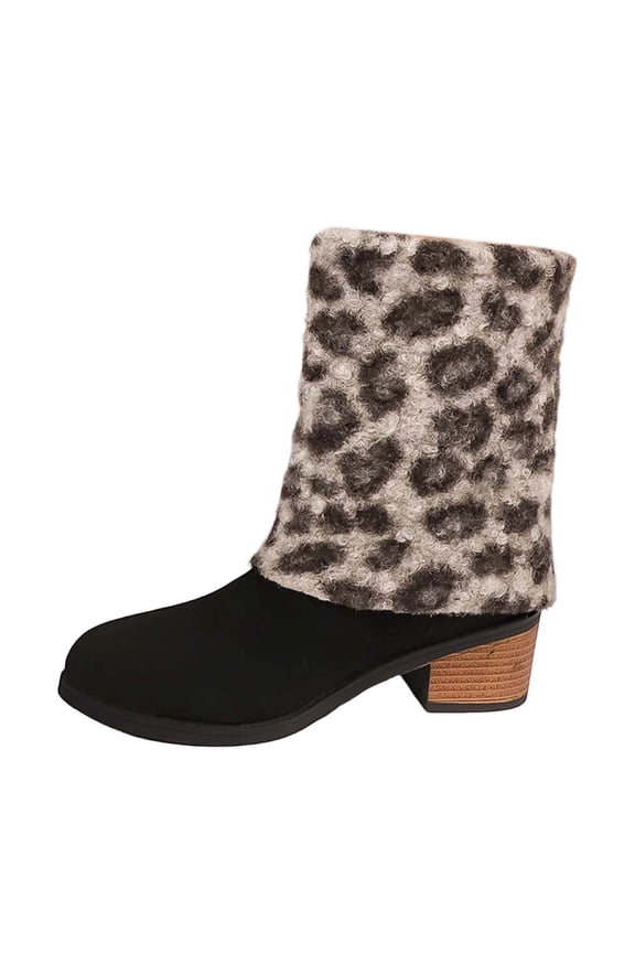Women Winter Warm Leopard Print Boots With Thickened Leg Covers For Cold Weather Outdoor Activities And Fashion Style