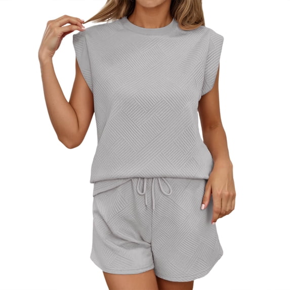 MuXiKeJi Clothes Women's 2 Piece Lounge Sets 2026 Summer Short Sleeve Tops Drawstring Shorts with Pockets Casual Travel Outfits