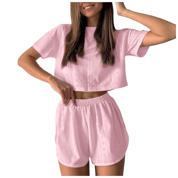 MuXiKeJi Clothes Women's 2 Piece Lounge Sets 2026 Summer Short Sleeve Tops Drawstring Shorts with Pockets Casual Travel Outfits