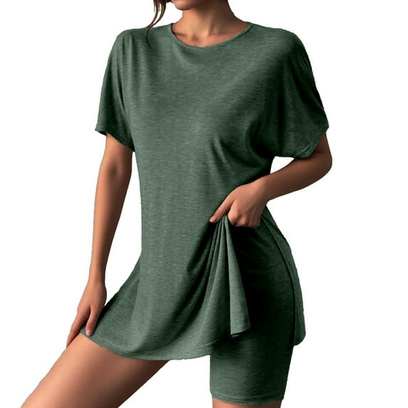 MuXiKeJi Clothes Women's 2 Piece Short Sets Summer Crew Neck Short Sleeve Matching Sets Outfits with Pockets