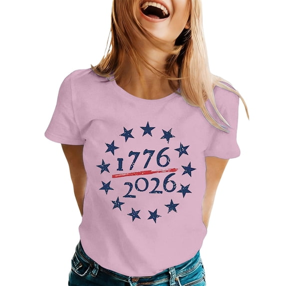 MuXiKeJi Clothes Women's America 250 Printed Casual T-Shirt United States 250Th Anniversary Patriotic Tee