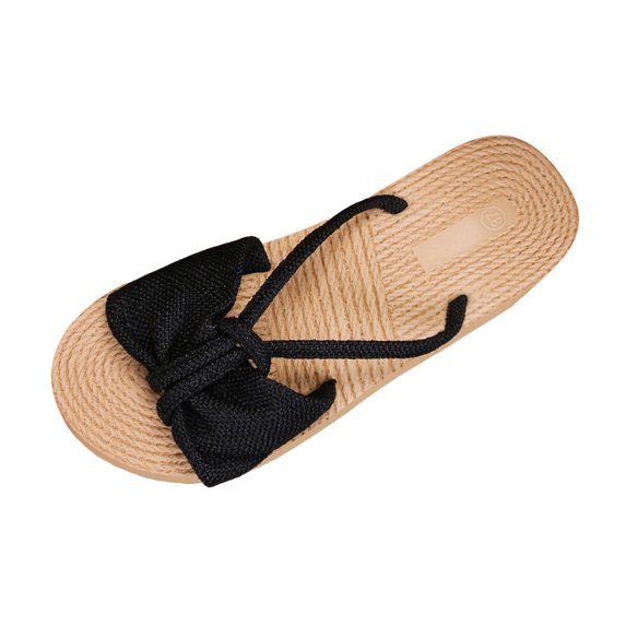 MuXiKeJi Clothes Women's Bow Flat Slide Sandals Straw Footbed Open Toe Dressy Boho Summer Beach Slides Casual Slip On Ladies Sandals