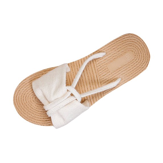 MuXiKeJi Clothes Women's Bow Flat Slide Sandals Straw Footbed Open Toe Dressy Boho Summer Beach Slides Casual Slip On Ladies Sandals