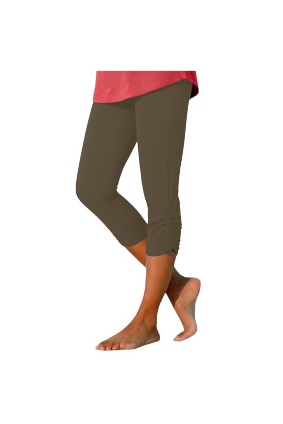 Women's Casual Cropped Pull On Trousers Elastic Drawstring Waist Soft Comfortable Ankle Length Fashionable Solid Color Pants