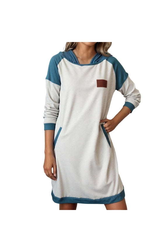 Women's Casual Long Sleeve Button Front Patchwork Design Everyday Wear Dress