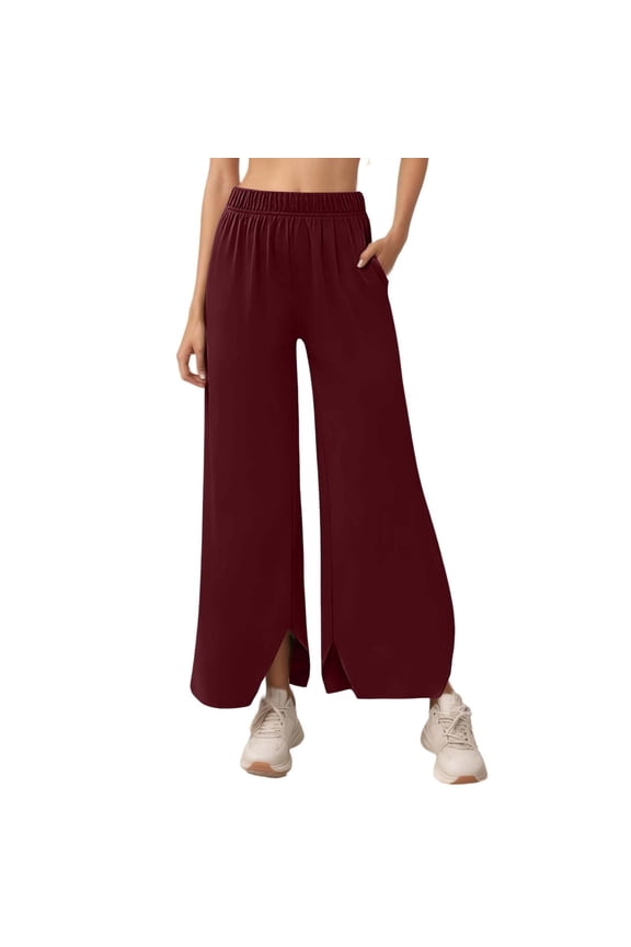Women's Effortless Wide Leg Casual Pants with Front Slits Minimalist Everyday Trousers for Work and Leisure Comfort