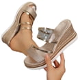 thumbnail image 1 of MuXiKeJi Clothes Women's Glitter Strappy Wrapped Wedge Heel Platform Sandals Comfortable Open Toe Dress Shoes Double Strap On Arch Support Beach Sandals, 1 of 9