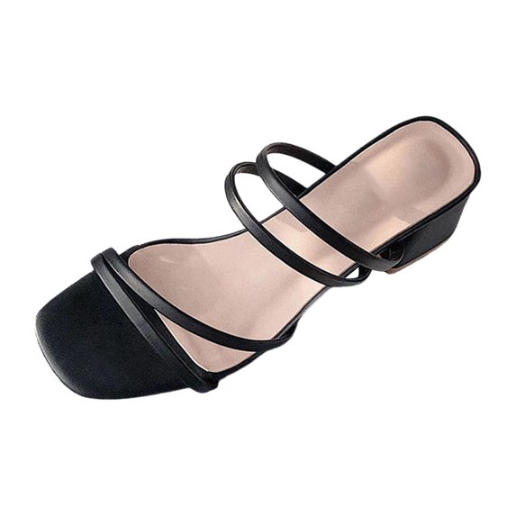 MuXiKeJi Clothes Women's Open Toe Block Heel Strappy Slide Sandals Square Toe On Dress Mules Heel Sandals