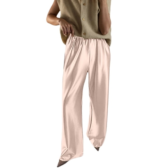 MuXiKeJi Clothes Women's Silk High Waist Flowy Wide Leg Trousers Tapered Fit Comfortable Loungewear Everyday Casual Pants