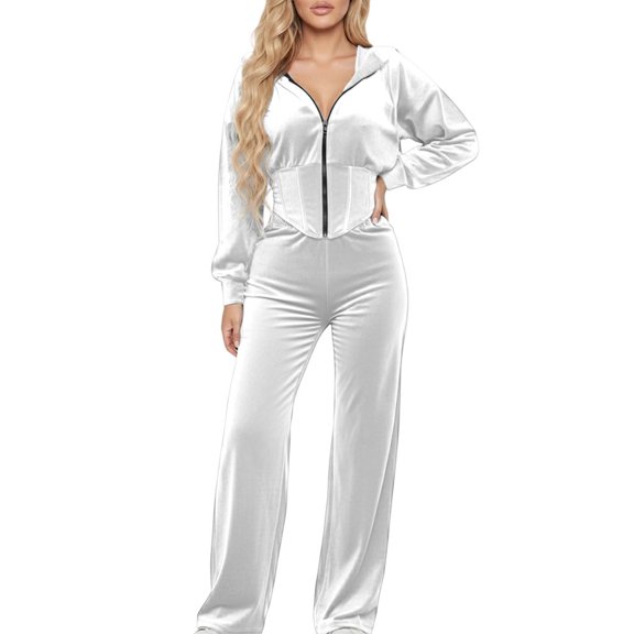 MuXiKeJi Clothes Women's Solid Color Tunic Hooded Sweatshirt and Athleisure Trouser Two Piece Coordinated Set for Casual Wear