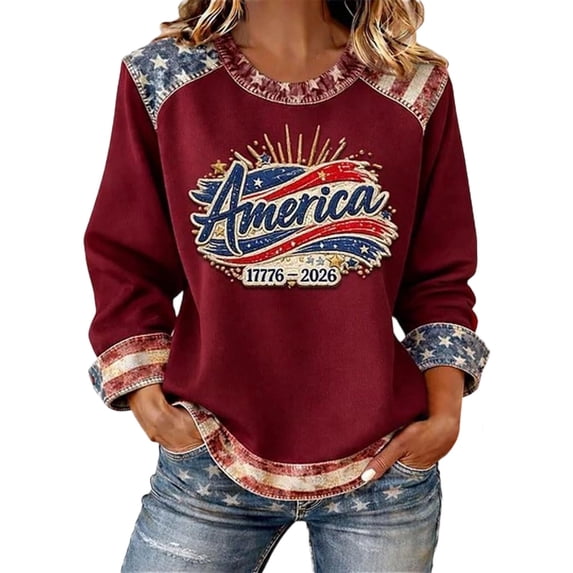 MuXiKeJi Clothes Women's USA 250th Anniversary Sweatshirt Patriotic American Flag Eagle Graphic Tee 1776-2026 long Sleeve Tops