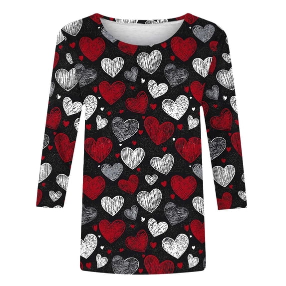 MuXiKeJi Clothes Women's Valentine's T-Shirt Leopard Stripe Splicing Sleeve Raglans Shirt Love Heart Printed Buffalo Plaid Graphic Tees